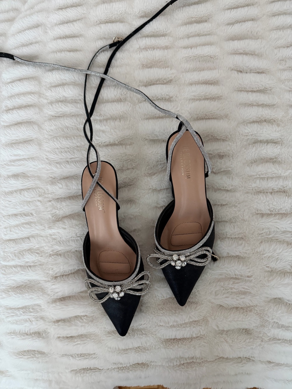 Black Pointed Toe Embellished Lace-Up Heels